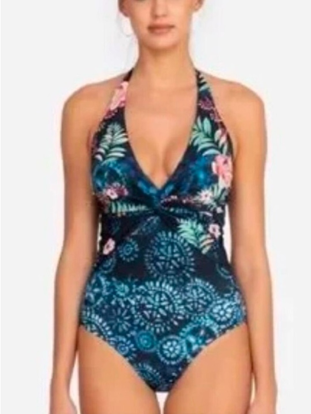 Johnny Was Annia Twist Halter One Piece Swimsuit